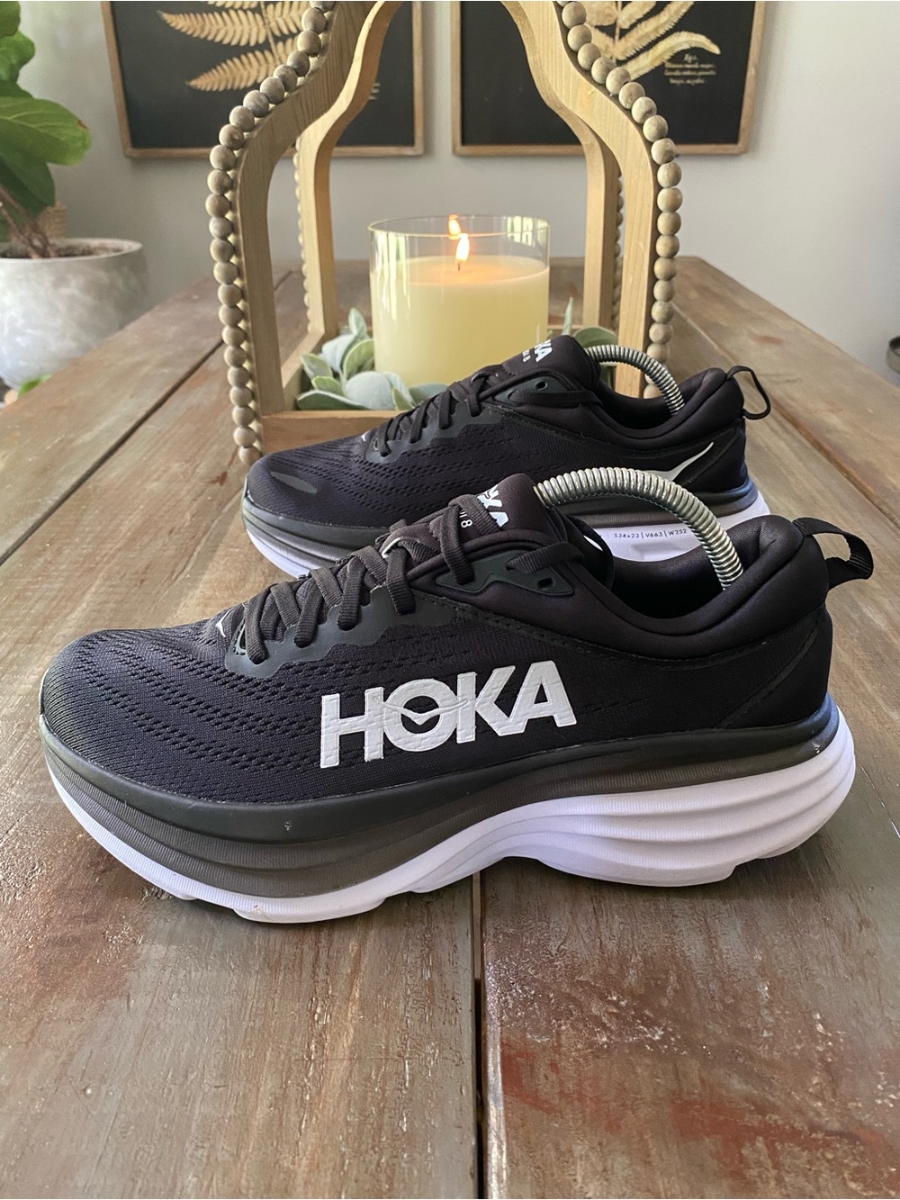 HOKA Bondi 8 Athletic Running Walking Sneakers Shoes Womens 10B Black White